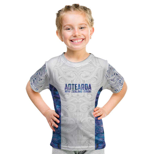 Custom New Zealand Aotearoa Kid T Shirt Purple Maori Paua Shell Indigenous - Aussie Hoodie