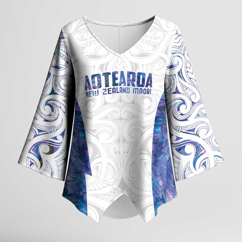 Custom New Zealand Aotearoa Kimono Sleeve Blouse Purple Maori Paua Shell Indigenous - Aussie Hoodie