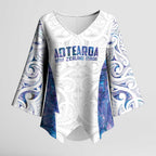 Custom New Zealand Aotearoa Kimono Sleeve Blouse Purple Maori Paua Shell Indigenous - Aussie Hoodie