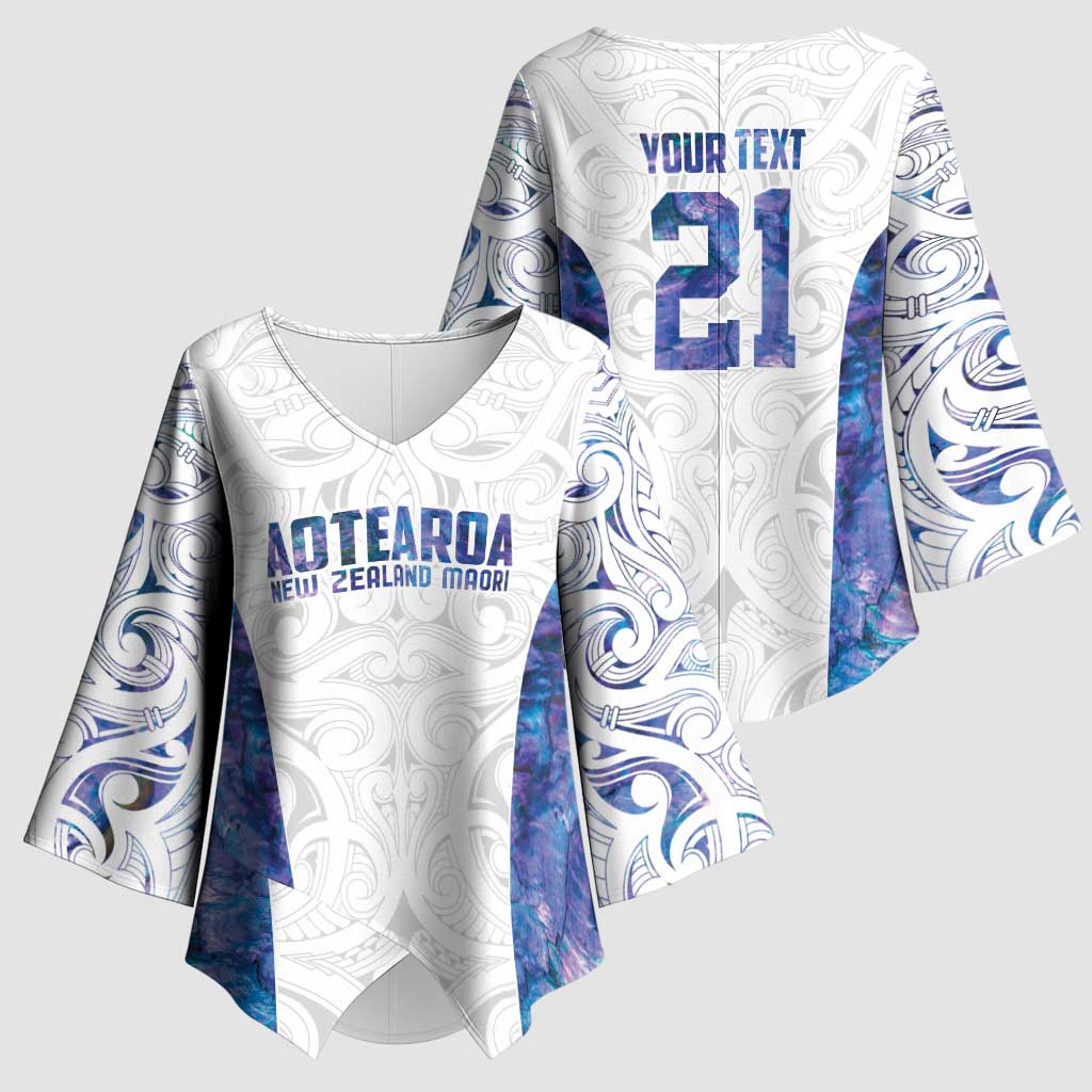 Custom New Zealand Aotearoa Kimono Sleeve Blouse Purple Maori Paua Shell Indigenous - Aussie Hoodie