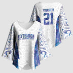 Custom New Zealand Aotearoa Kimono Sleeve Blouse Purple Maori Paua Shell Indigenous - Aussie Hoodie