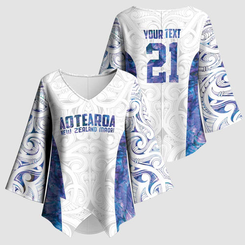 Custom New Zealand Aotearoa Kimono Sleeve Blouse Purple Maori Paua Shell Indigenous - Aussie Hoodie