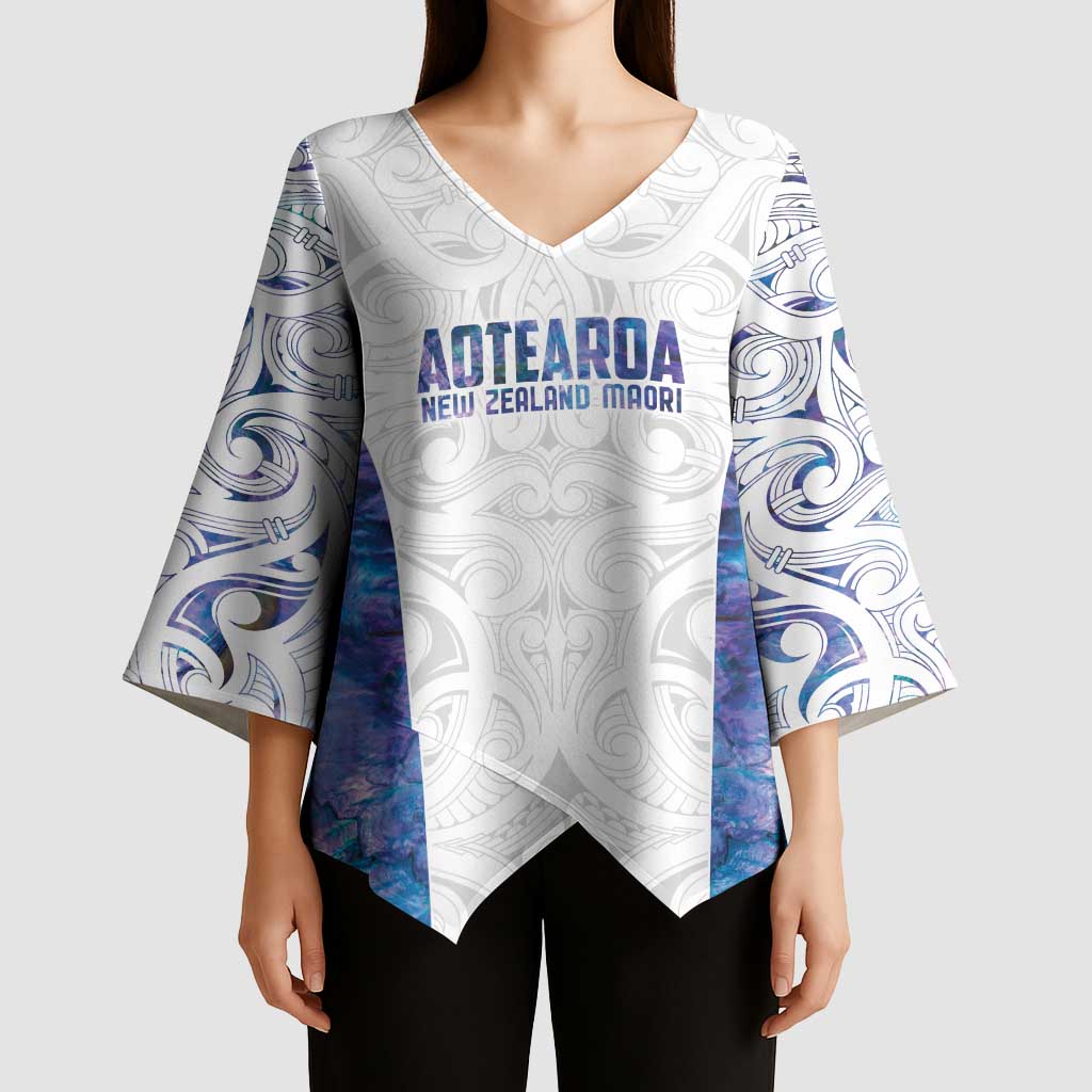 Custom New Zealand Aotearoa Kimono Sleeve Blouse Purple Maori Paua Shell Indigenous - Aussie Hoodie