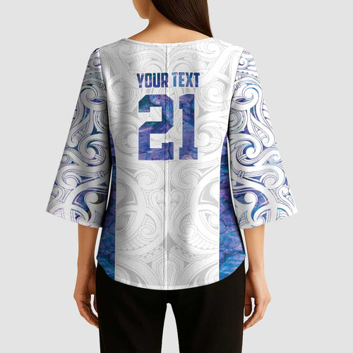 Custom New Zealand Aotearoa Kimono Sleeve Blouse Purple Maori Paua Shell Indigenous - Aussie Hoodie