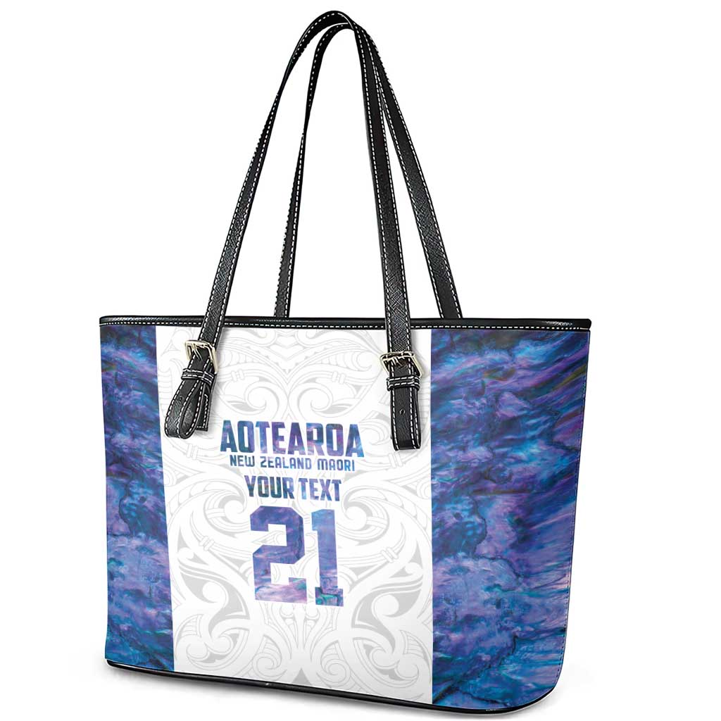 Custom New Zealand Aotearoa Leather Tote Bag Purple Maori Paua Shell Indigenous - Aussie Hoodie