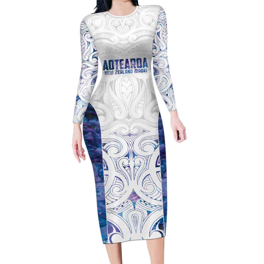 Custom New Zealand Aotearoa Long Sleeve Bodycon Dress Purple Maori Paua Shell Indigenous - Aussie Hoodie