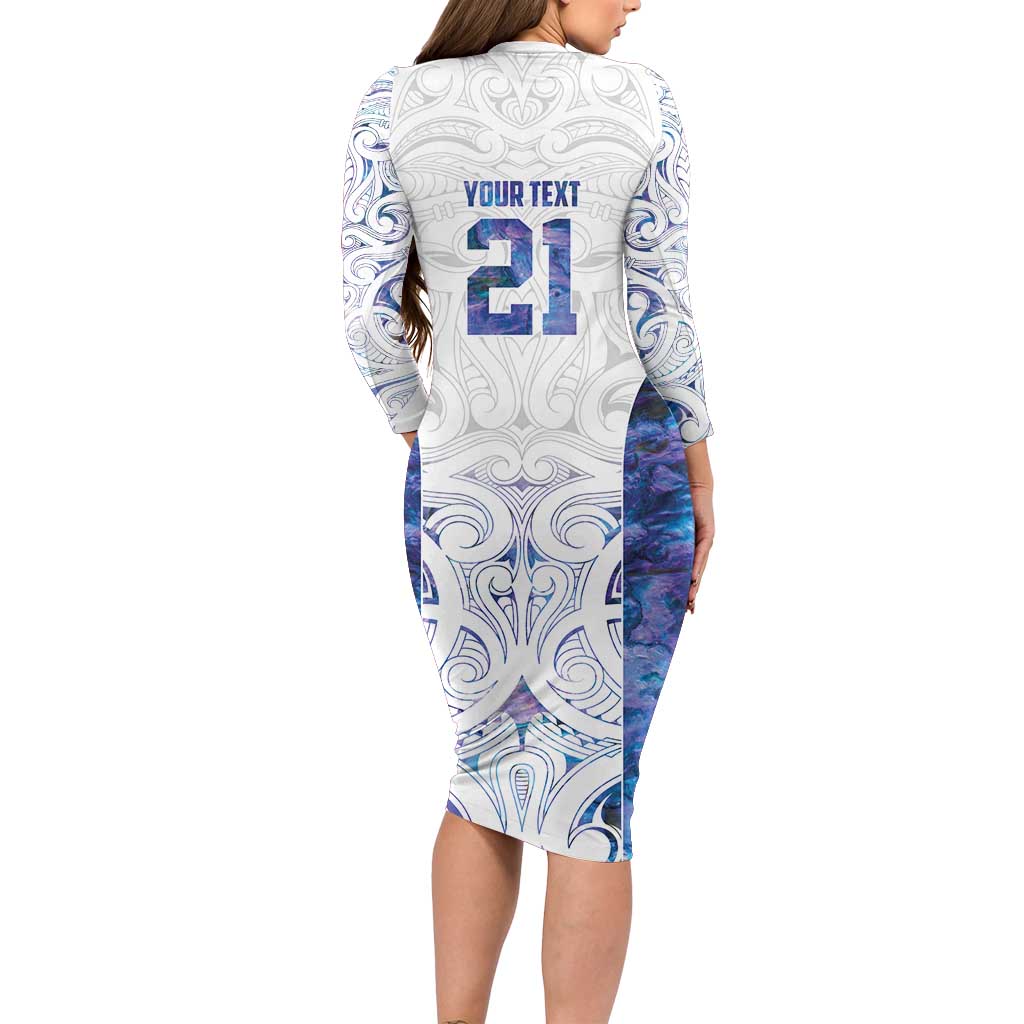 Custom New Zealand Aotearoa Long Sleeve Bodycon Dress Purple Maori Paua Shell Indigenous - Aussie Hoodie
