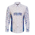 Custom New Zealand Aotearoa Long Sleeve Button Shirt Purple Maori Paua Shell Indigenous - Aussie Hoodie