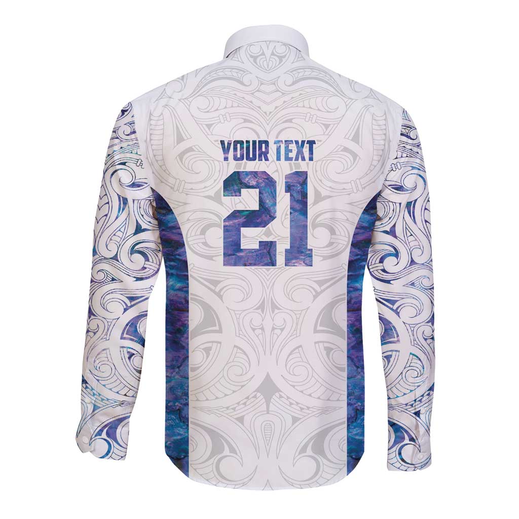 Custom New Zealand Aotearoa Long Sleeve Button Shirt Purple Maori Paua Shell Indigenous - Aussie Hoodie