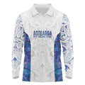 Custom New Zealand Aotearoa Long Sleeve Polo Shirt Purple Maori Paua Shell Indigenous - Aussie Hoodie