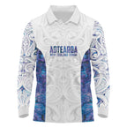 Custom New Zealand Aotearoa Long Sleeve Polo Shirt Purple Maori Paua Shell Indigenous - Aussie Hoodie