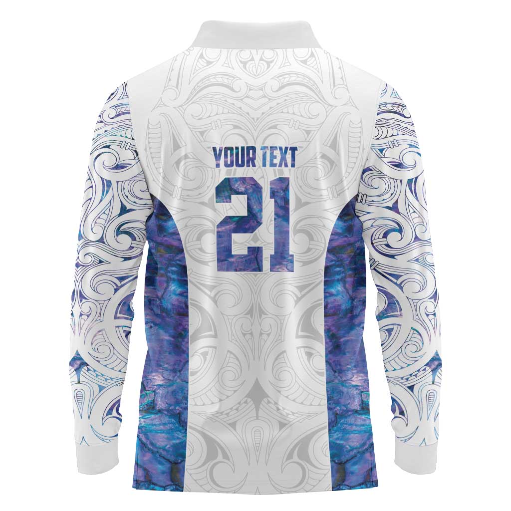 Custom New Zealand Aotearoa Long Sleeve Polo Shirt Purple Maori Paua Shell Indigenous - Aussie Hoodie