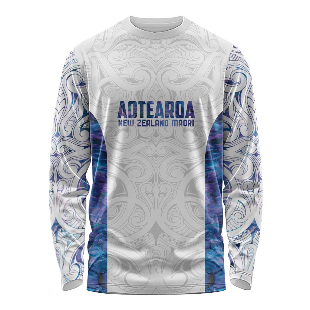 Custom New Zealand Aotearoa Long Sleeve Shirt Purple Maori Paua Shell Indigenous - Aussie Hoodie