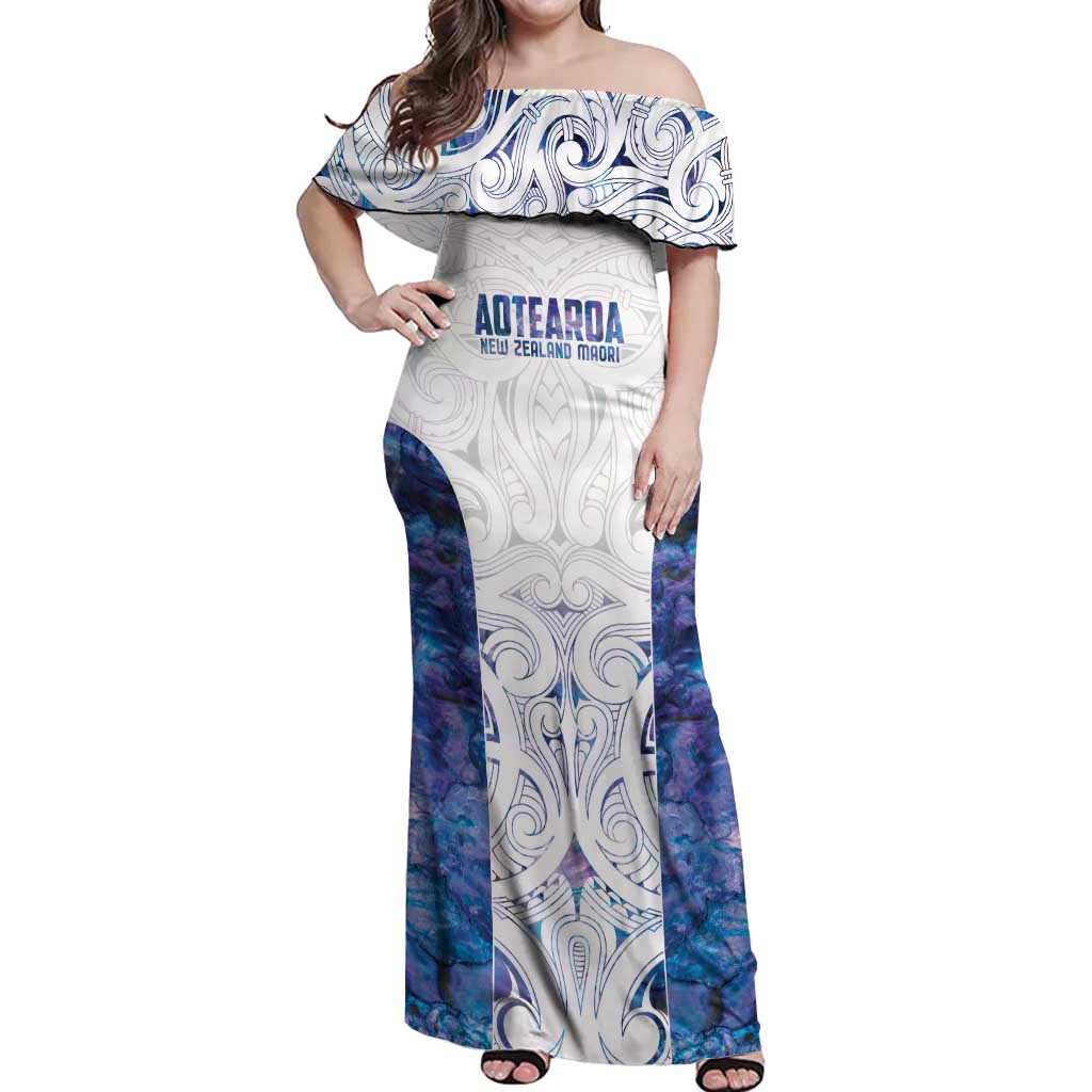 Custom New Zealand Aotearoa Off Shoulder Maxi Dress Purple Maori Paua Shell Indigenous - Aussie Hoodie