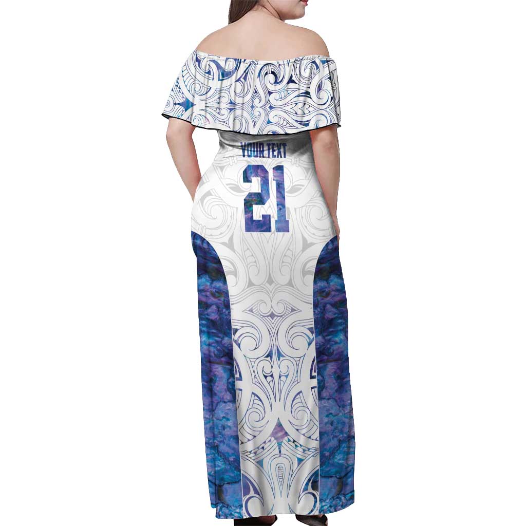 Custom New Zealand Aotearoa Off Shoulder Maxi Dress Purple Maori Paua Shell Indigenous - Aussie Hoodie
