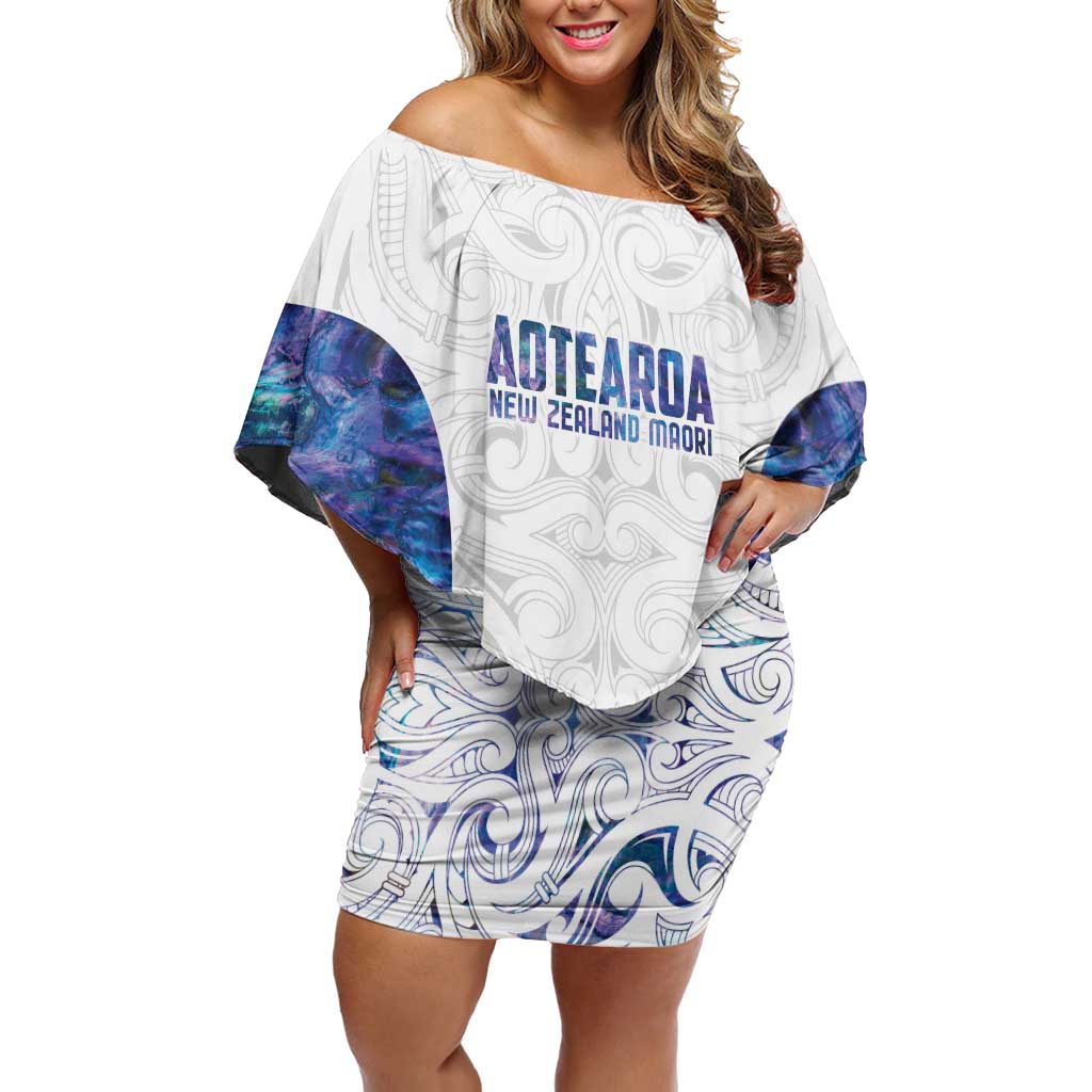 Custom New Zealand Aotearoa Off Shoulder Short Dress Purple Maori Paua Shell Indigenous - Aussie Hoodie