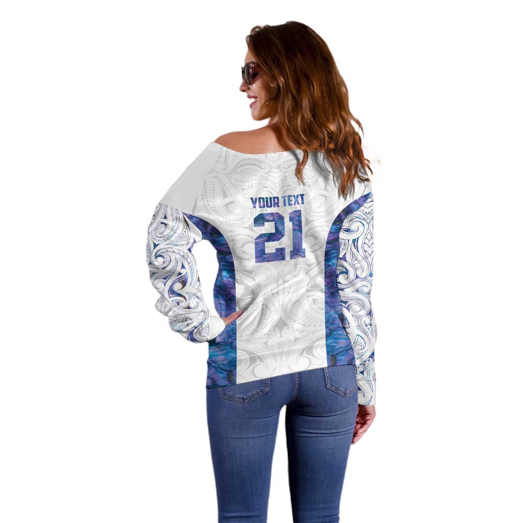 Custom New Zealand Aotearoa Off Shoulder Sweater Purple Maori Paua Shell Indigenous - Aussie Hoodie