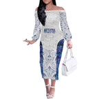 Custom New Zealand Aotearoa Off The Shoulder Long Sleeve Dress Purple Maori Paua Shell Indigenous - Aussie Hoodie