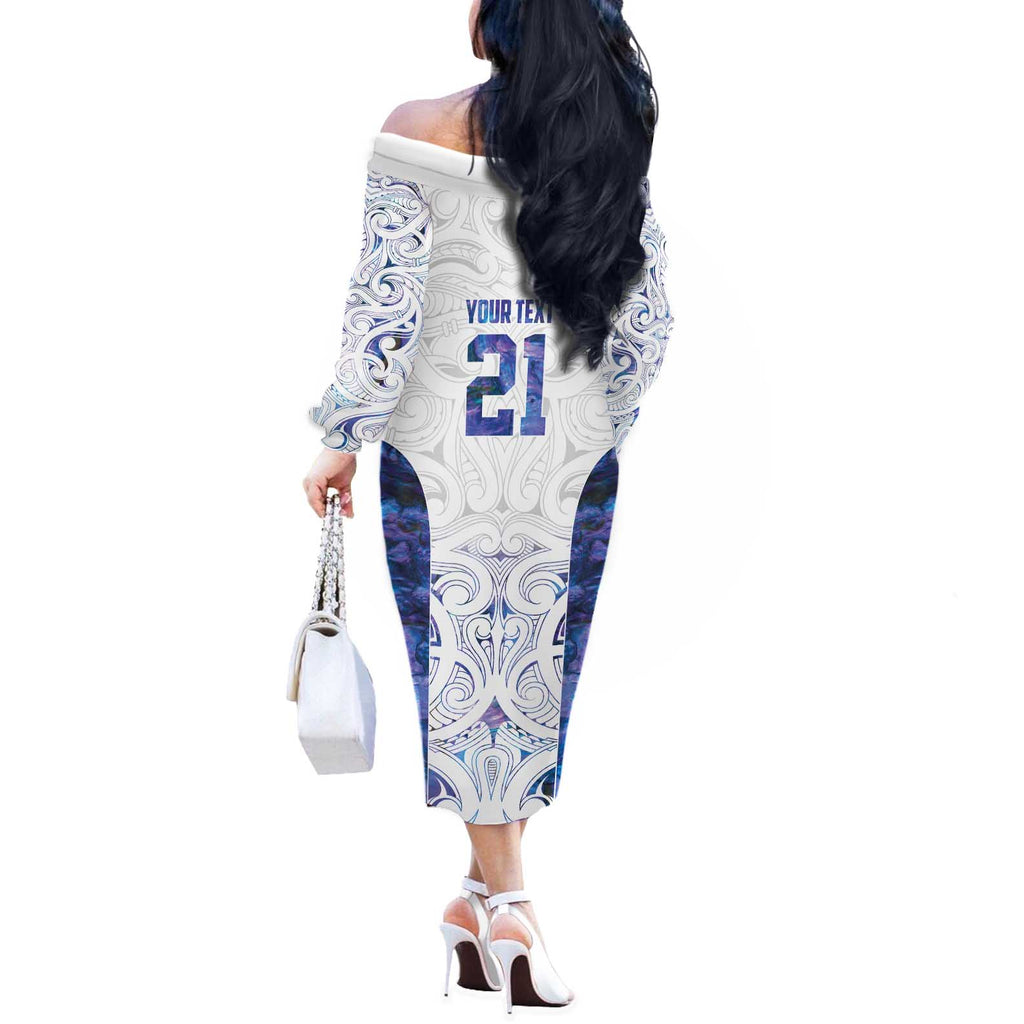 Custom New Zealand Aotearoa Off The Shoulder Long Sleeve Dress Purple Maori Paua Shell Indigenous - Aussie Hoodie