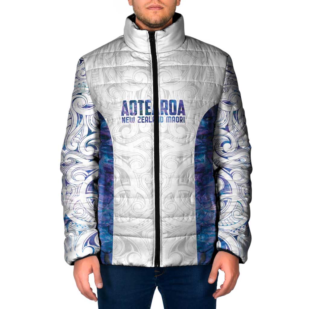 Custom New Zealand Aotearoa Padded Jacket Purple Maori Paua Shell Indigenous - Aussie Hoodie