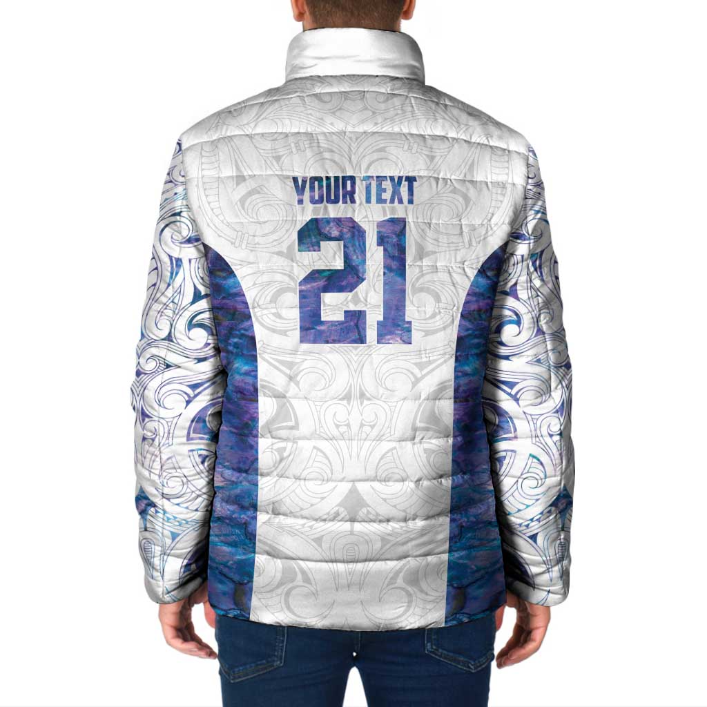 Custom New Zealand Aotearoa Padded Jacket Purple Maori Paua Shell Indigenous - Aussie Hoodie
