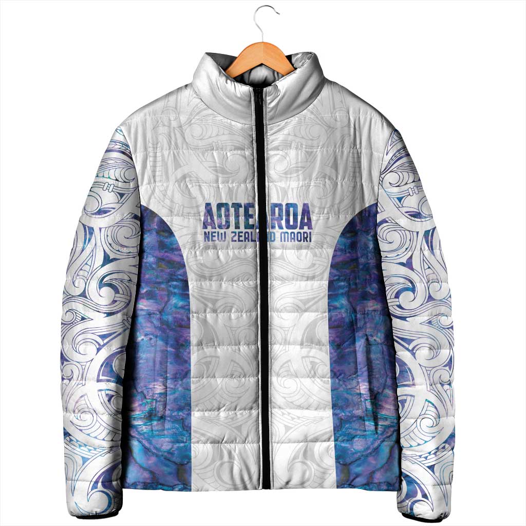 Custom New Zealand Aotearoa Padded Jacket Purple Maori Paua Shell Indigenous - Aussie Hoodie