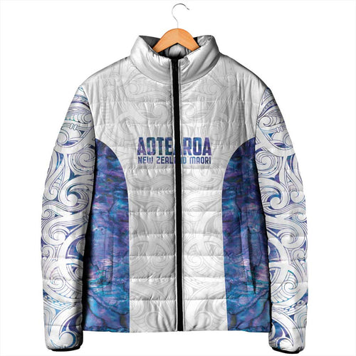 Custom New Zealand Aotearoa Padded Jacket Purple Maori Paua Shell Indigenous - Aussie Hoodie