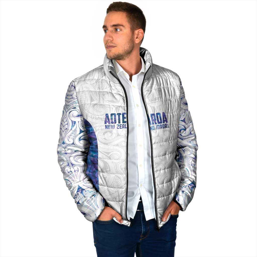 Custom New Zealand Aotearoa Padded Jacket Purple Maori Paua Shell Indigenous - Aussie Hoodie