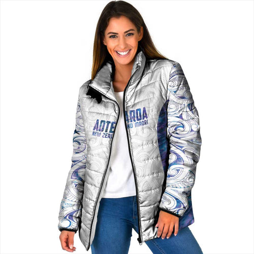 Custom New Zealand Aotearoa Padded Jacket Purple Maori Paua Shell Indigenous - Aussie Hoodie