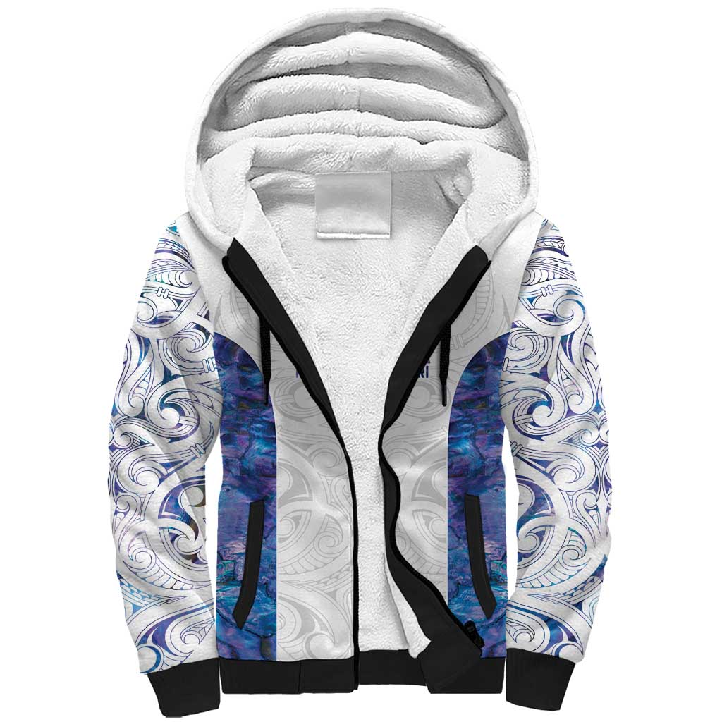 Custom New Zealand Aotearoa Sherpa Hoodie Purple Maori Paua Shell Indigenous - Aussie Hoodie