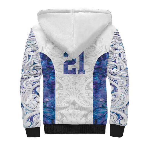 Custom New Zealand Aotearoa Sherpa Hoodie Purple Maori Paua Shell Indigenous - Aussie Hoodie