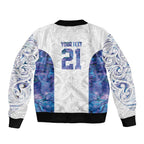 Custom New Zealand Aotearoa Sleeve Zip Bomber Jacket Purple Maori Paua Shell Indigenous - Aussie Hoodie
