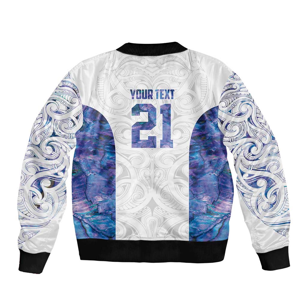 Custom New Zealand Aotearoa Sleeve Zip Bomber Jacket Purple Maori Paua Shell Indigenous - Aussie Hoodie