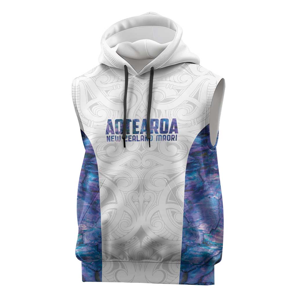 Custom New Zealand Aotearoa Sleeveless Hoodie Purple Maori Paua Shell Indigenous - Aussie Hoodie