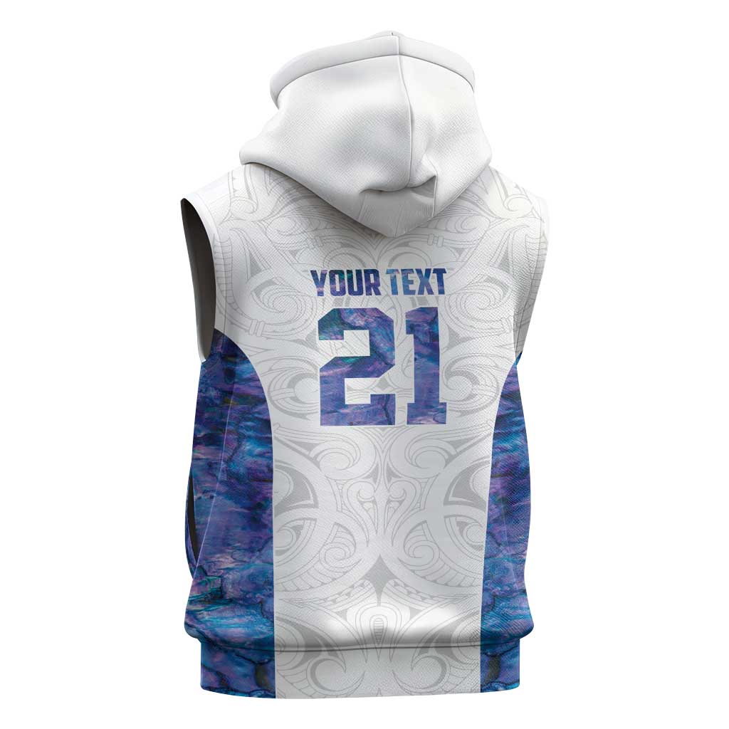 Custom New Zealand Aotearoa Sleeveless Hoodie Purple Maori Paua Shell Indigenous - Aussie Hoodie