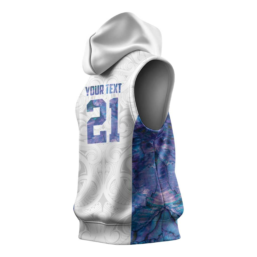 Custom New Zealand Aotearoa Sleeveless Hoodie Purple Maori Paua Shell Indigenous - Aussie Hoodie