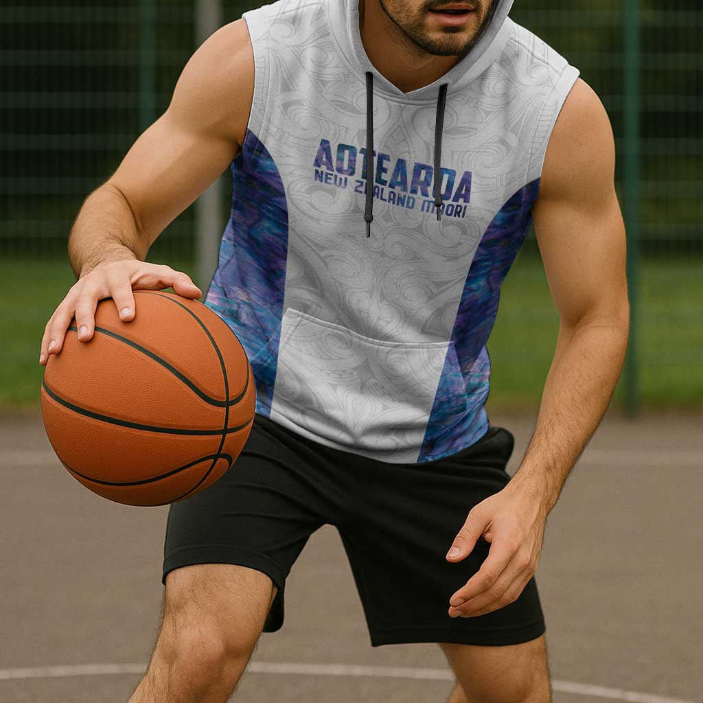 Custom New Zealand Aotearoa Sleeveless Hoodie Purple Maori Paua Shell Indigenous - Aussie Hoodie