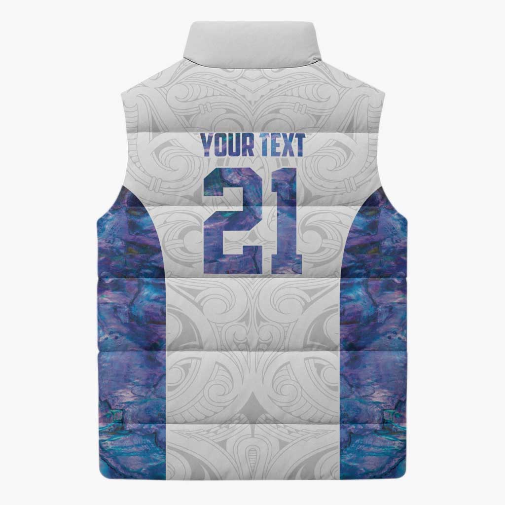 Custom New Zealand Aotearoa Sleeveless Puffer Jacket Purple Maori Paua Shell Indigenous - Aussie Hoodie