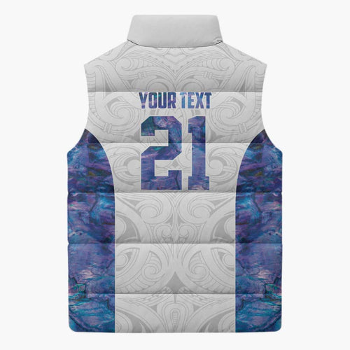 Custom New Zealand Aotearoa Sleeveless Puffer Jacket Purple Maori Paua Shell Indigenous - Aussie Hoodie