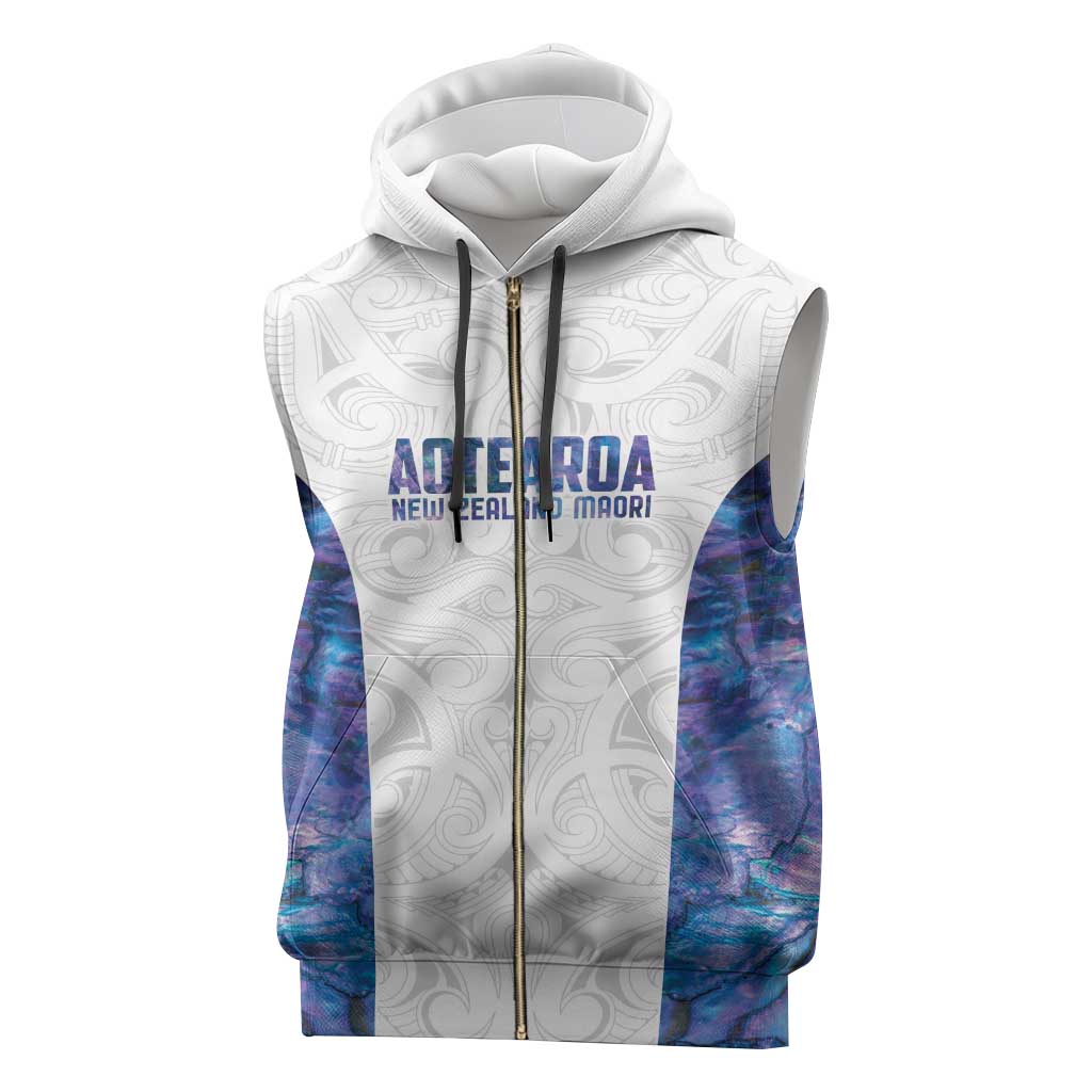 Custom New Zealand Aotearoa Sleeveless Zip Hoodie Purple Maori Paua Shell Indigenous - Aussie Hoodie