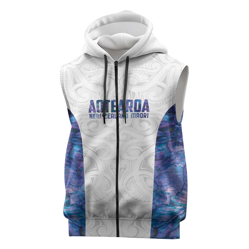 Custom New Zealand Aotearoa Sleeveless Zip Hoodie Purple Maori Paua Shell Indigenous LT9