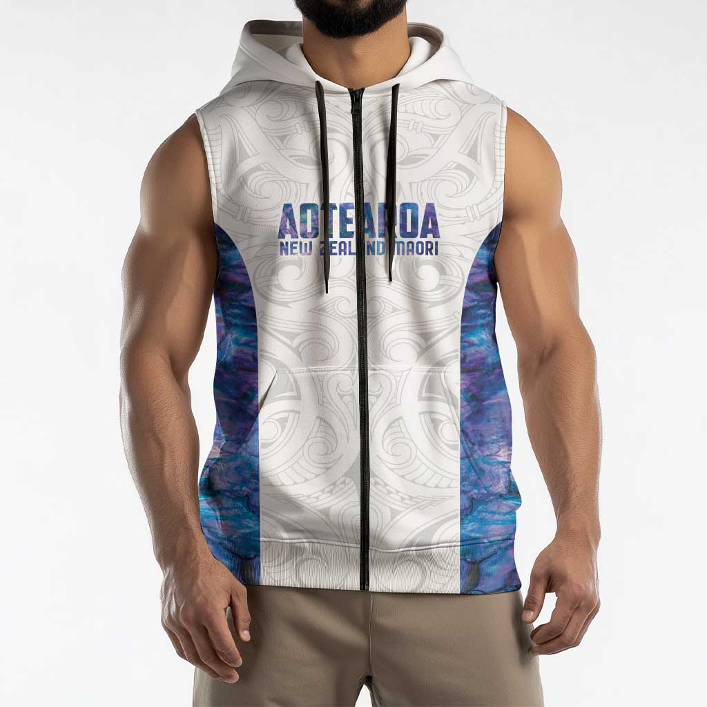 Custom New Zealand Aotearoa Sleeveless Zip Hoodie Purple Maori Paua Shell Indigenous LT9