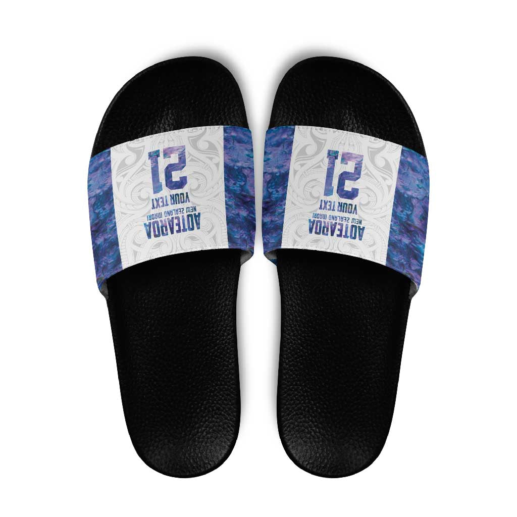Custom New Zealand Aotearoa Slide Sandals Purple Maori Paua Shell Indigenous - Aussie Hoodie