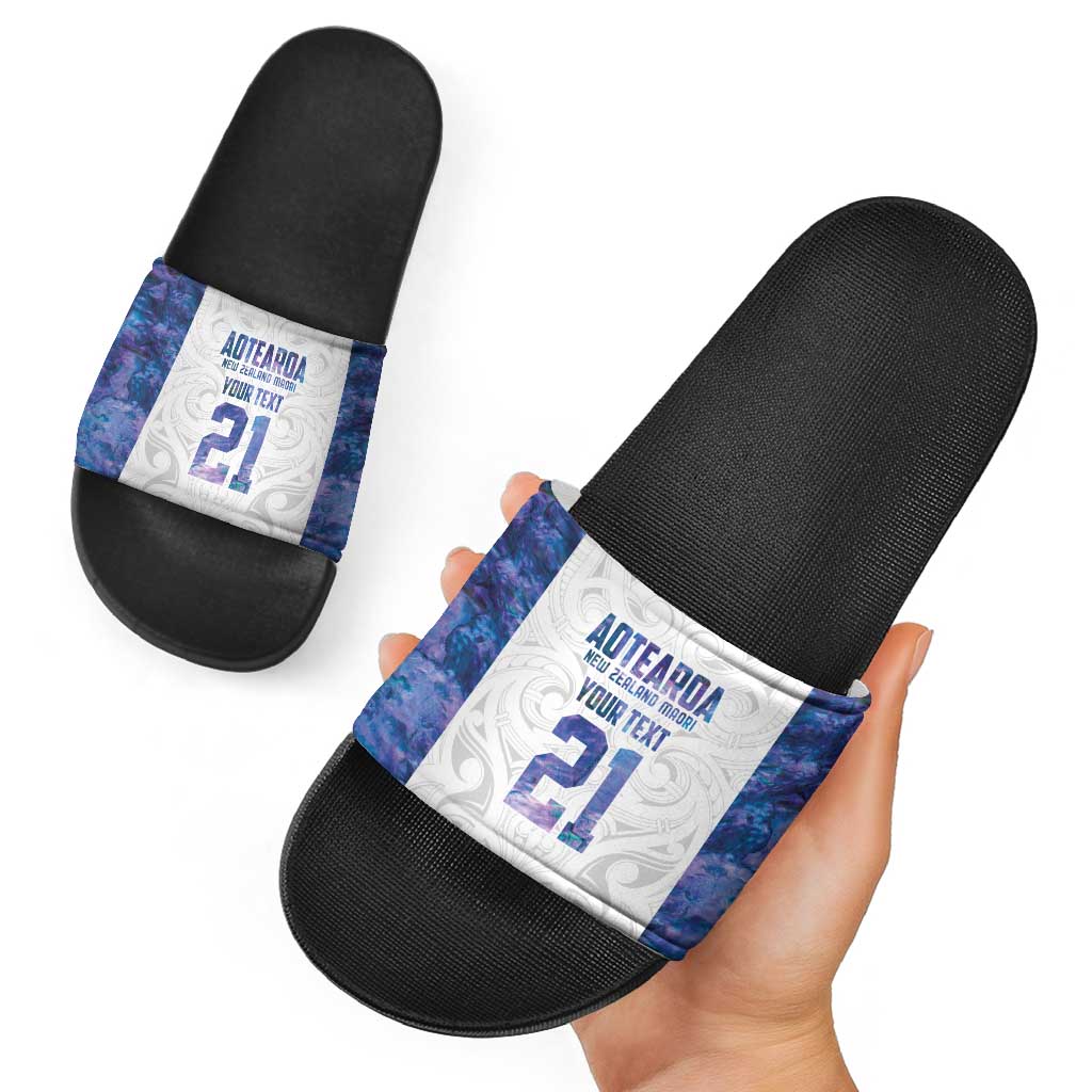 Custom New Zealand Aotearoa Slide Sandals Purple Maori Paua Shell Indigenous - Aussie Hoodie
