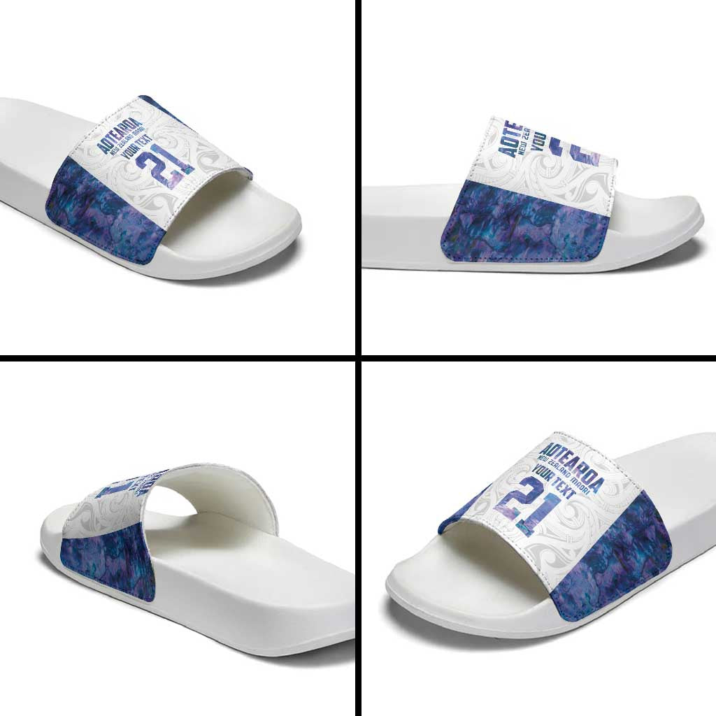 Custom New Zealand Aotearoa Slide Sandals Purple Maori Paua Shell Indigenous - Aussie Hoodie