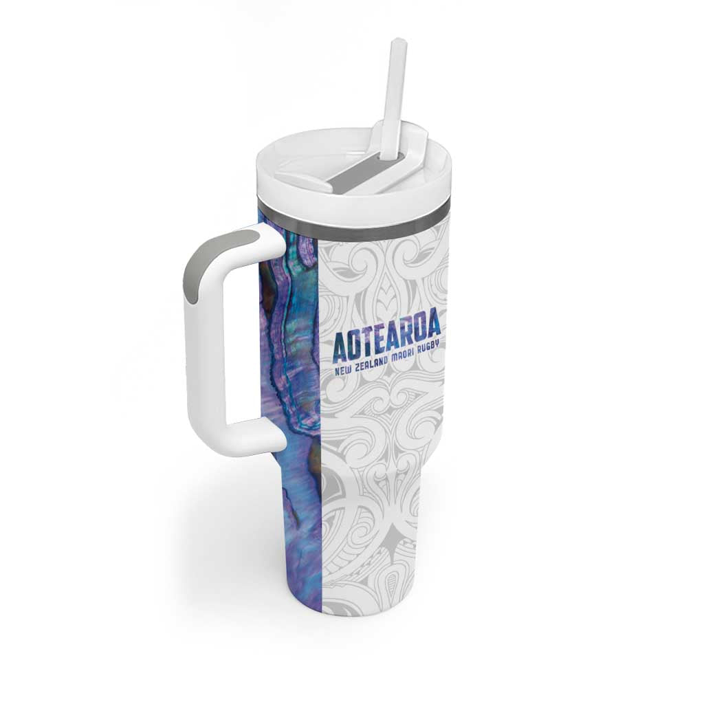 Custom New Zealand Aotearoa Tumbler With Handle Purple Maori Paua Shell Indigenous - Aussie Hoodie