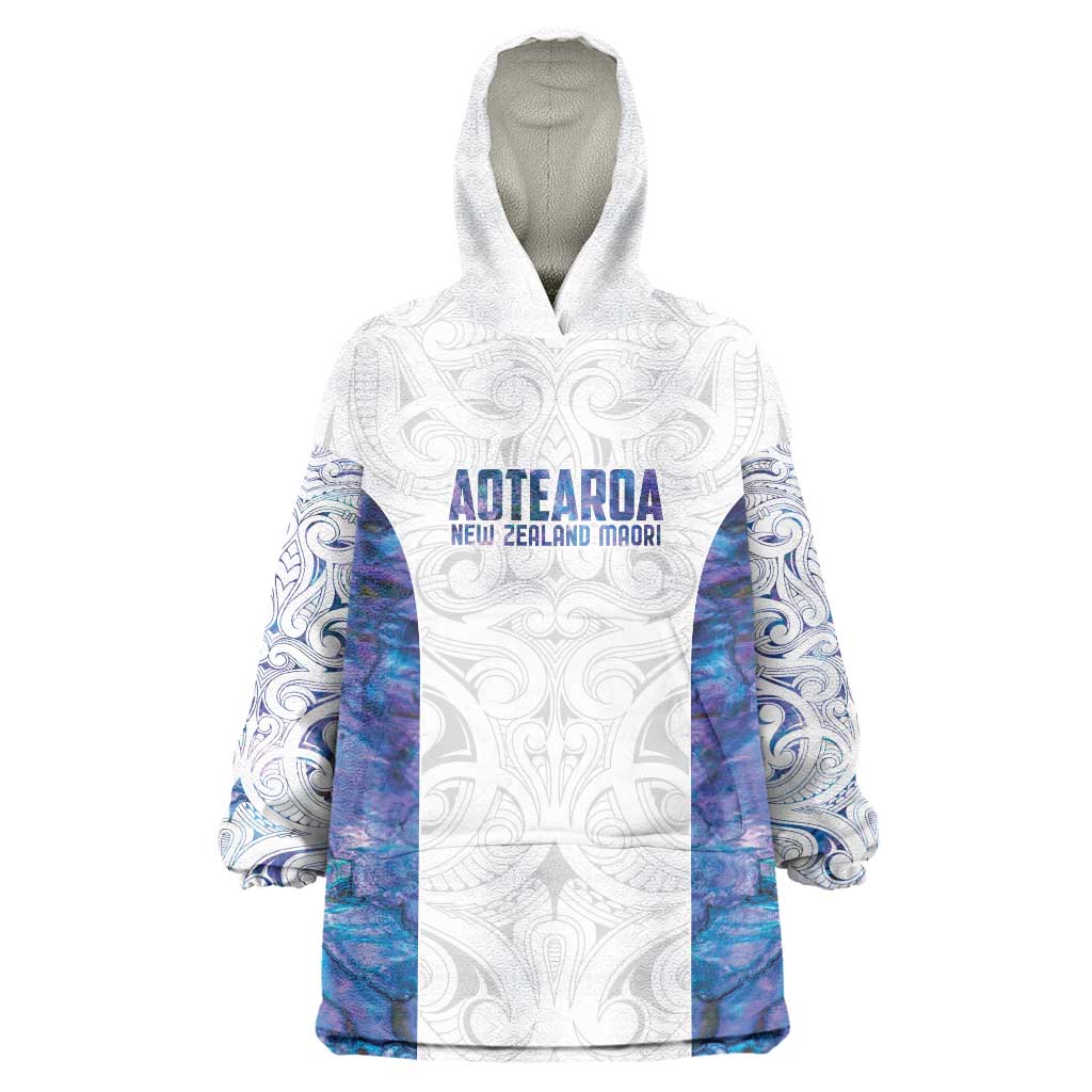 Custom New Zealand Aotearoa Wearable Blanket Hoodie Purple Maori Paua Shell Indigenous - Aussie Hoodie