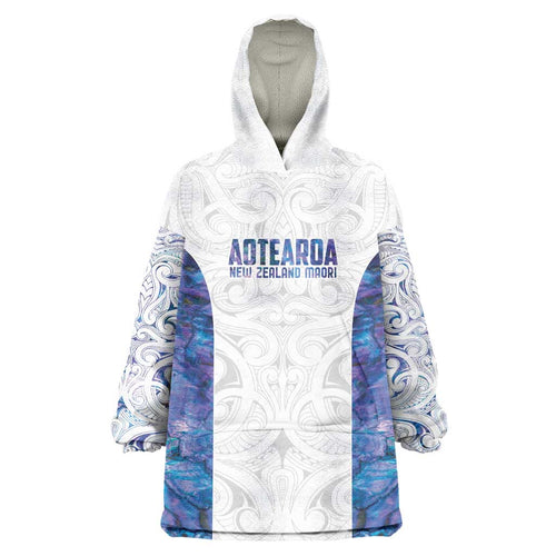 Custom New Zealand Aotearoa Wearable Blanket Hoodie Purple Maori Paua Shell Indigenous - Aussie Hoodie