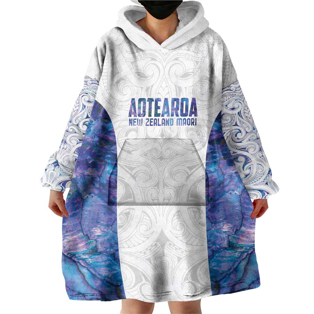 Custom New Zealand Aotearoa Wearable Blanket Hoodie Purple Maori Paua Shell Indigenous - Aussie Hoodie