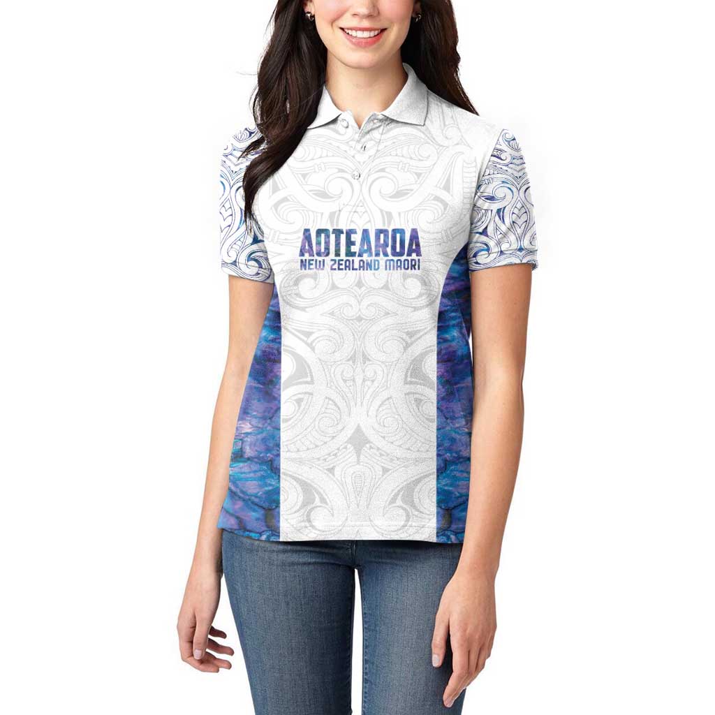 Custom New Zealand Aotearoa Women Polo Shirt Purple Maori Paua Shell Indigenous - Aussie Hoodie